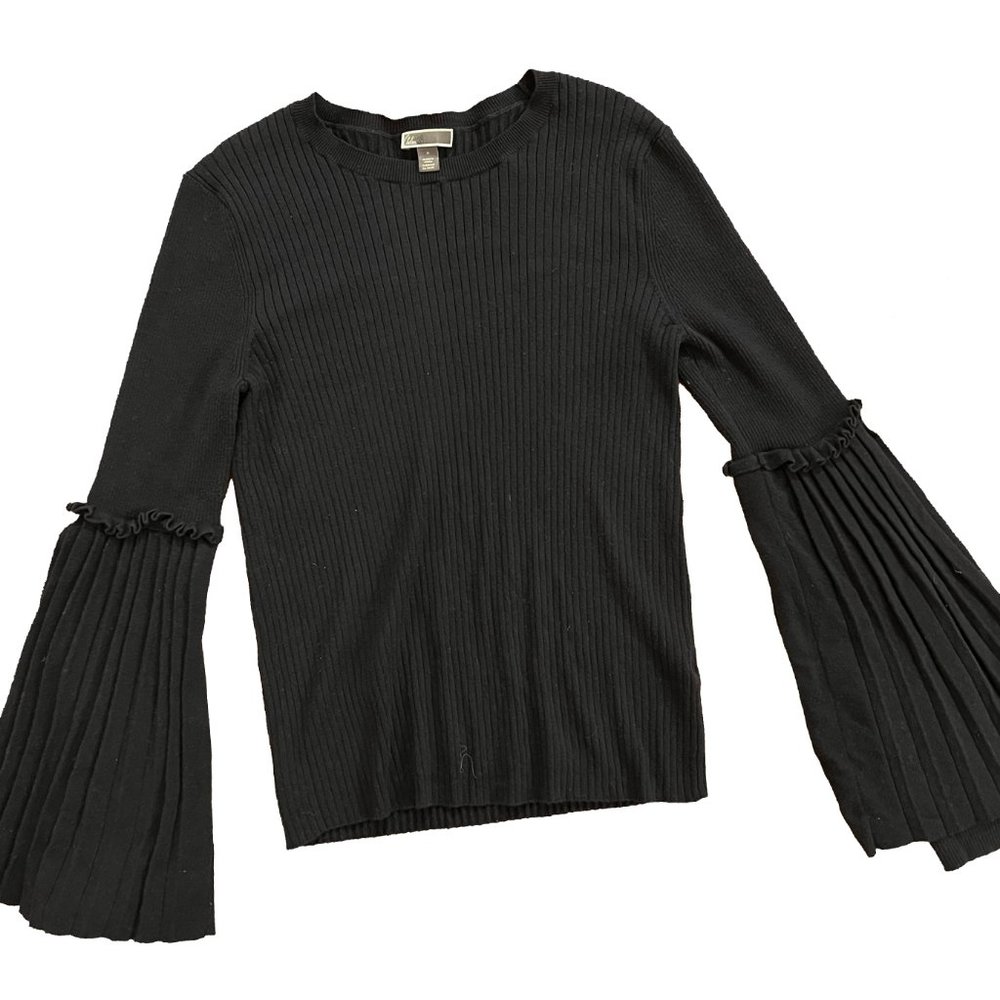 Chelsea28 Pleated Bell Sleeve Ribbed Knit Sweater